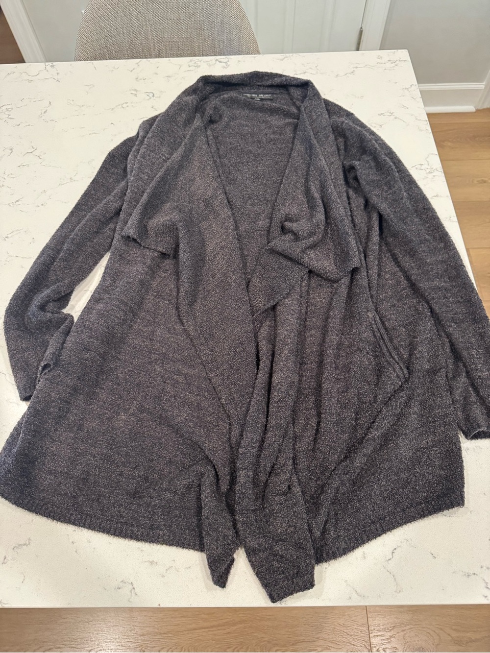 Barefoot Dreams CozyChic Lite Draped Open Front Cardigan Charcoal S/M style 903